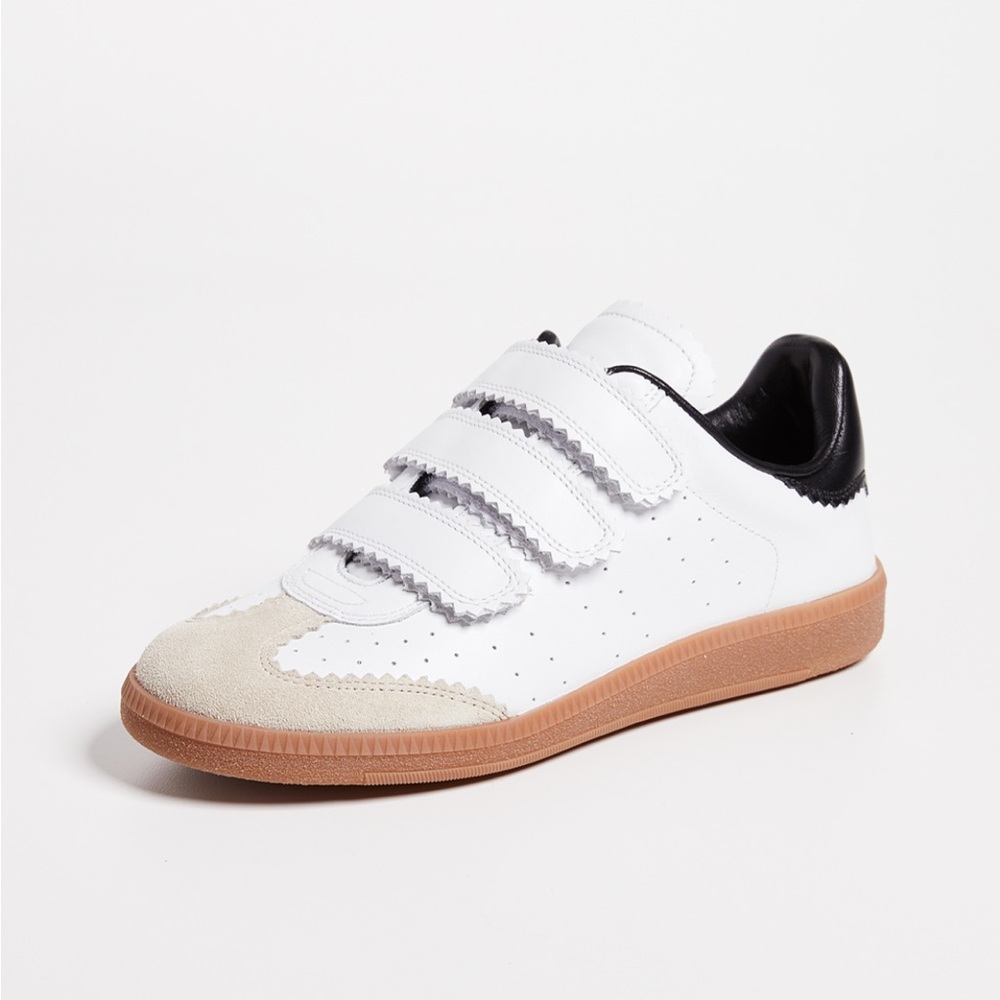 Isabel Marant White, Black & Gum Leather Velcro Sneakers